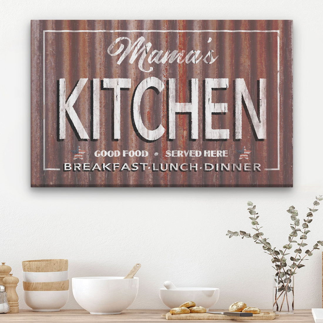 Personalized Vintage Farmhouse Kitchen Sign Rustic Metal Look Canvas