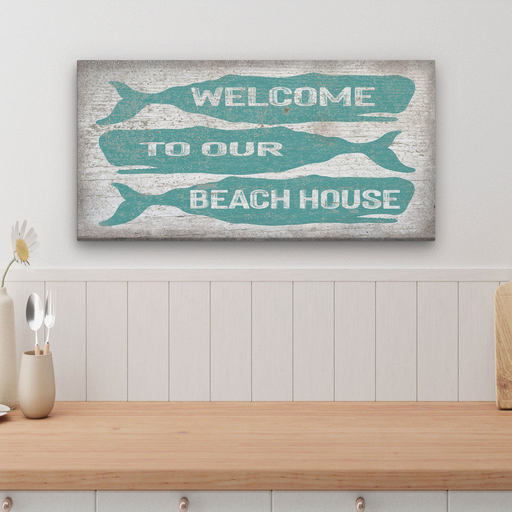 Coastal Whale Welcome Sign - Personalized Beach House Wall Decor
