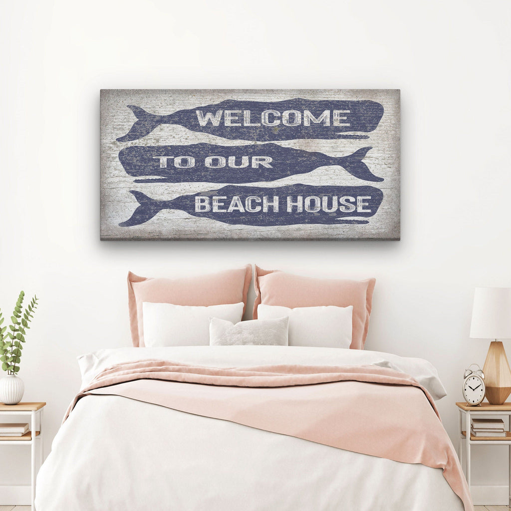 Coastal Whale Welcome Sign - Personalized Beach House Wall Decor