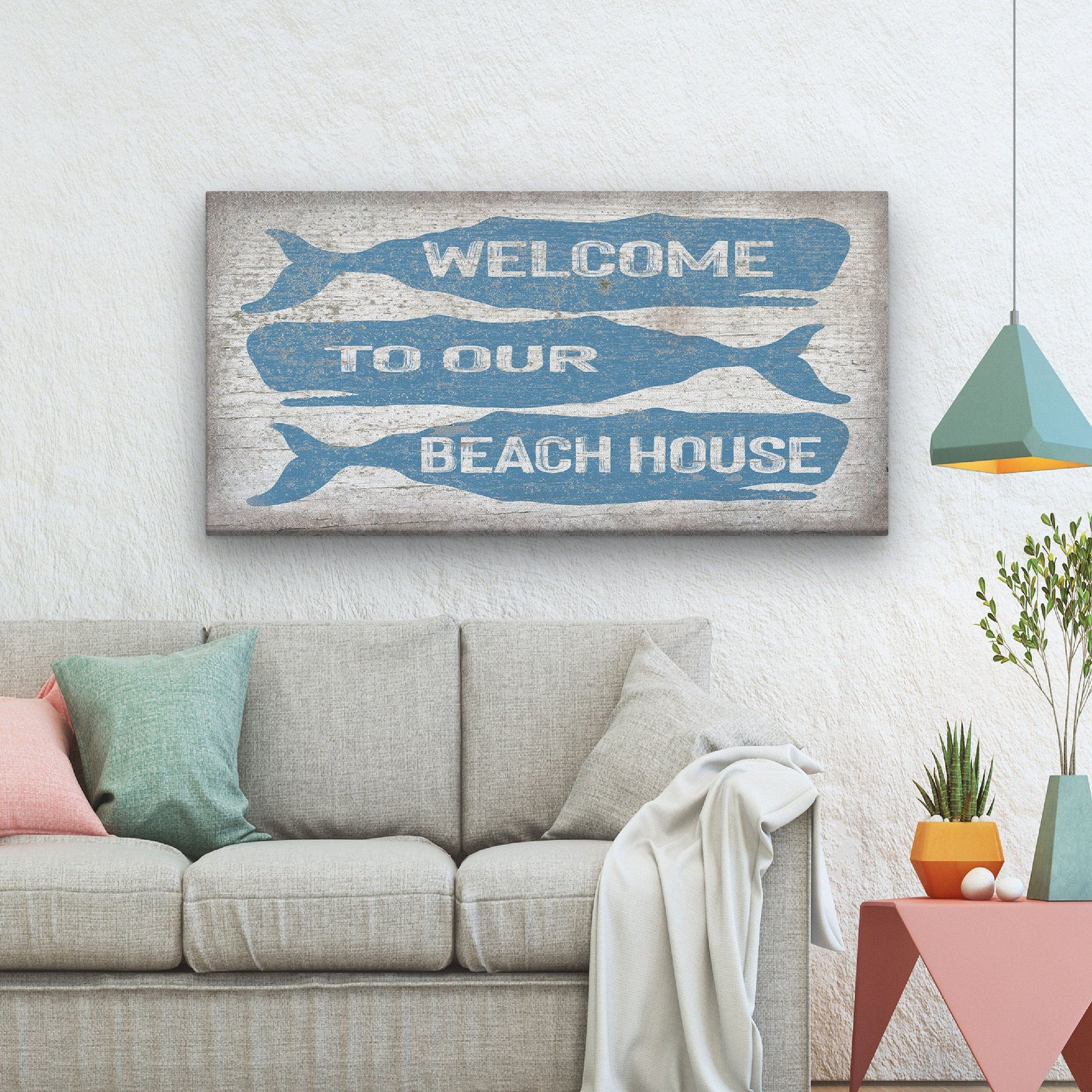 Coastal Whale Welcome Sign - Personalized Beach House Wall Decor