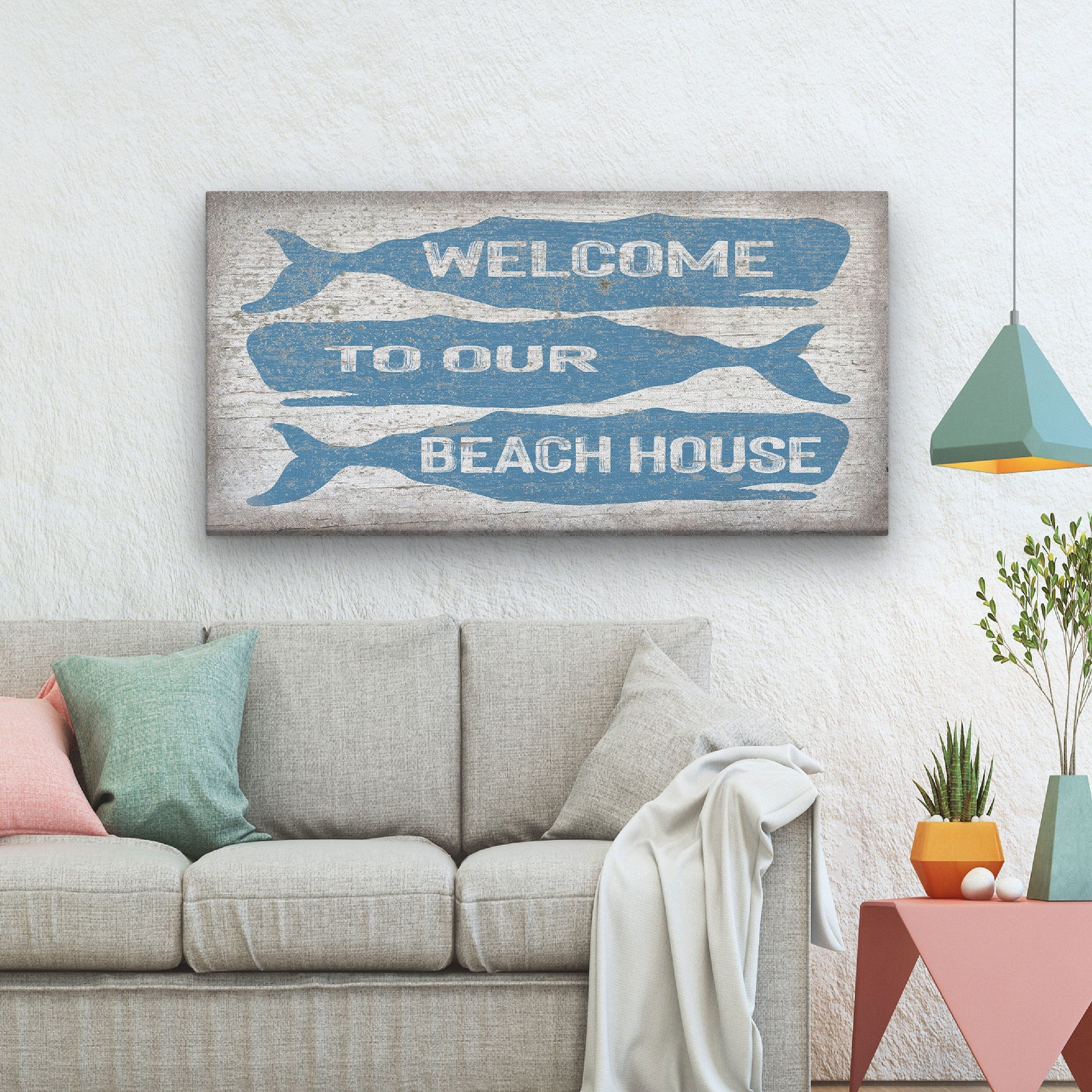 Coastal Whale Welcome Sign - Personalized Beach House Wall Decor