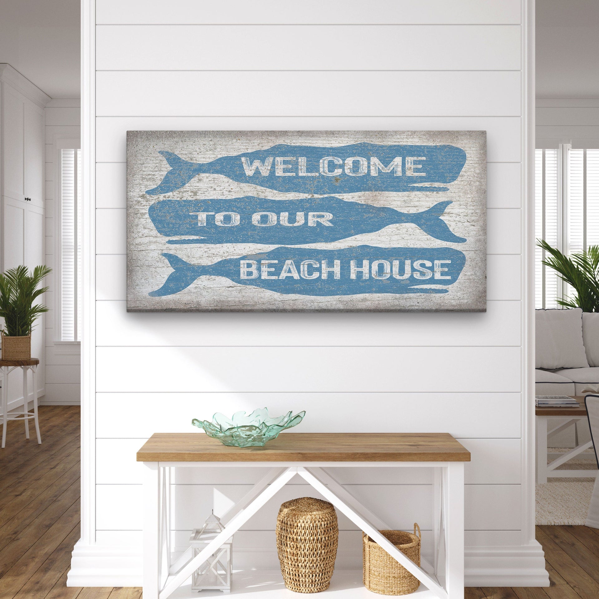 Coastal Whale Welcome Sign - Personalized Beach House Wall Decor