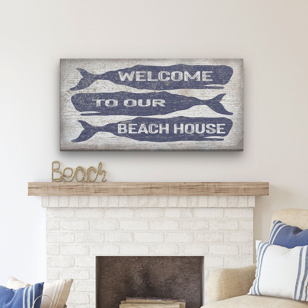 Coastal Whale Welcome Sign - Personalized Beach House Wall Decor