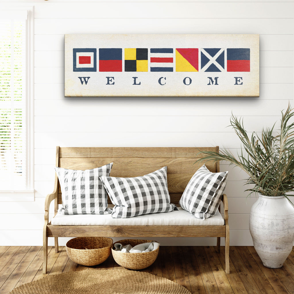 Nautical Welcome Flag Sign Maritime Signal Wall Decor Coastal Art