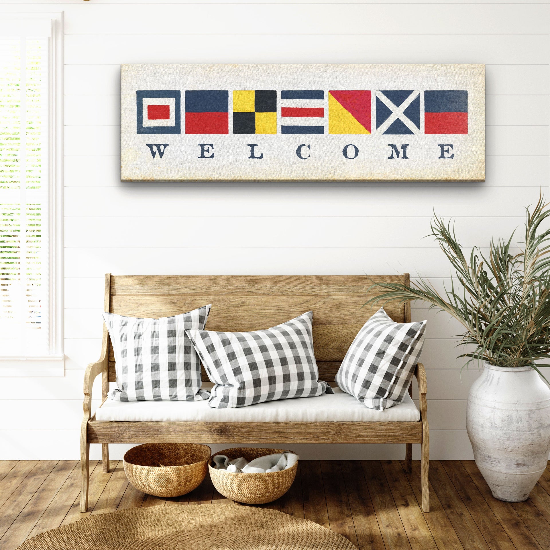 Nautical Welcome Flag Sign Maritime Signal Wall Decor Coastal Art