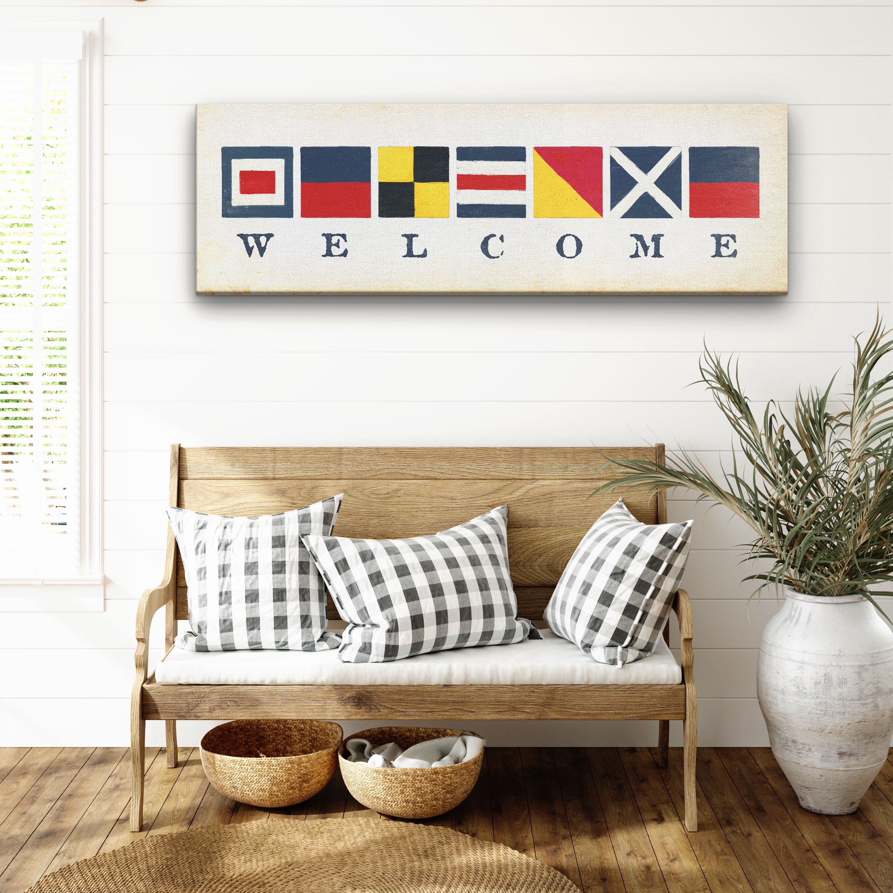 Nautical Welcome Flag Sign Maritime Signal Wall Decor Coastal Art