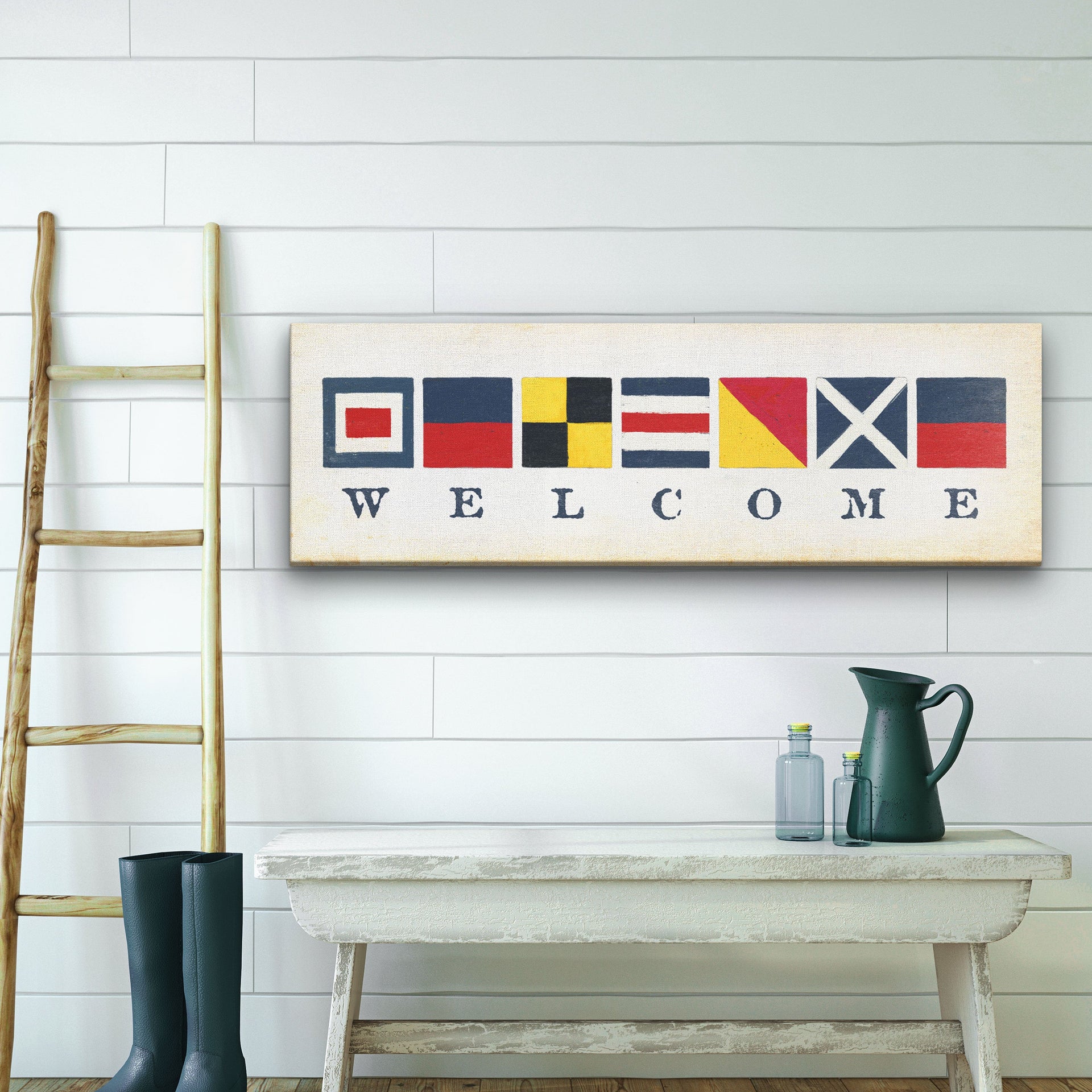 Nautical Welcome Flag Sign Maritime Signal Wall Decor Coastal Art