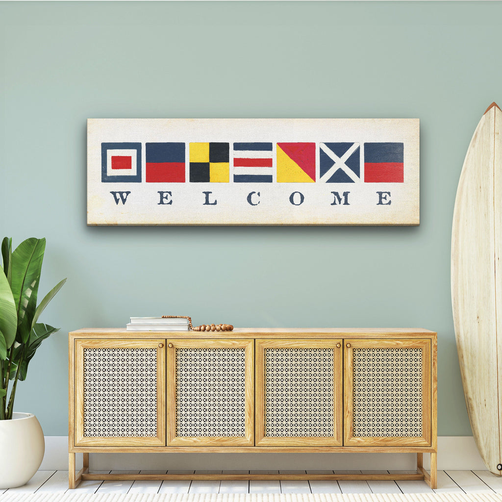 Nautical Welcome Flag Sign Maritime Signal Wall Decor Coastal Art