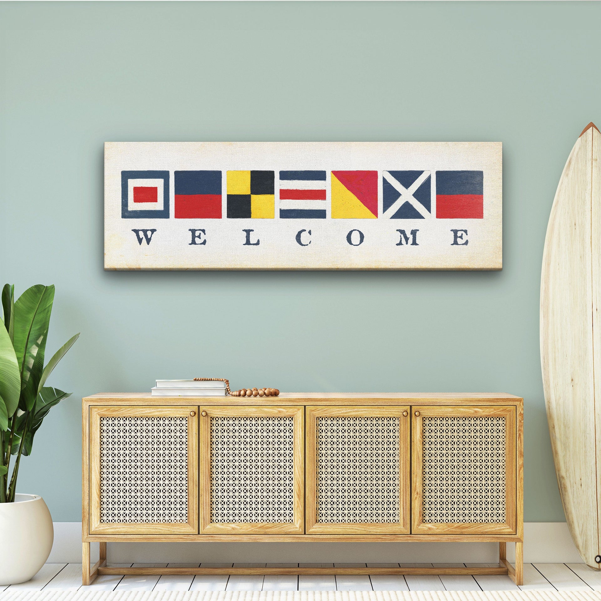 Nautical Welcome Flag Sign Maritime Signal Wall Decor Coastal Art