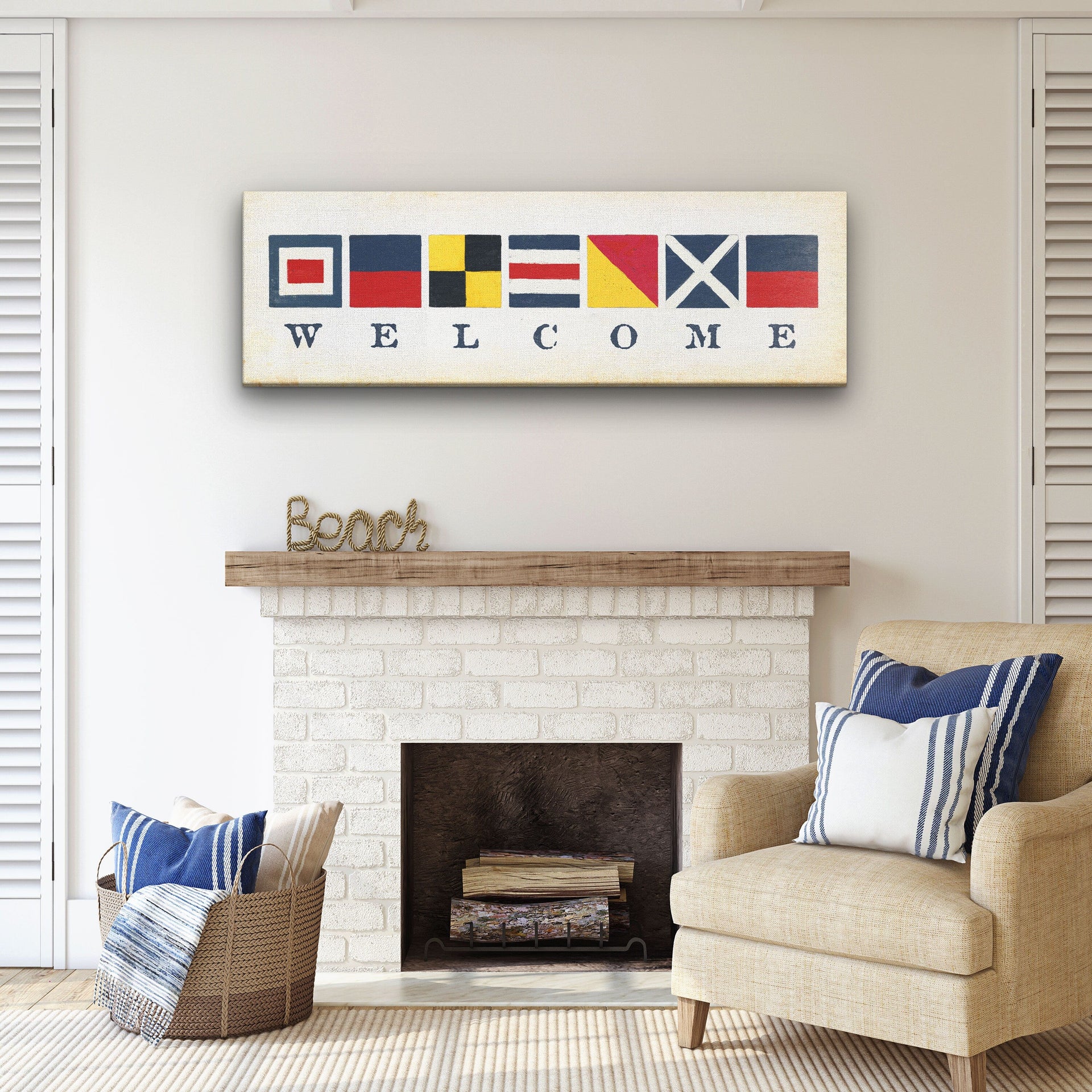Nautical Welcome Flag Sign Maritime Signal Wall Decor Coastal Art