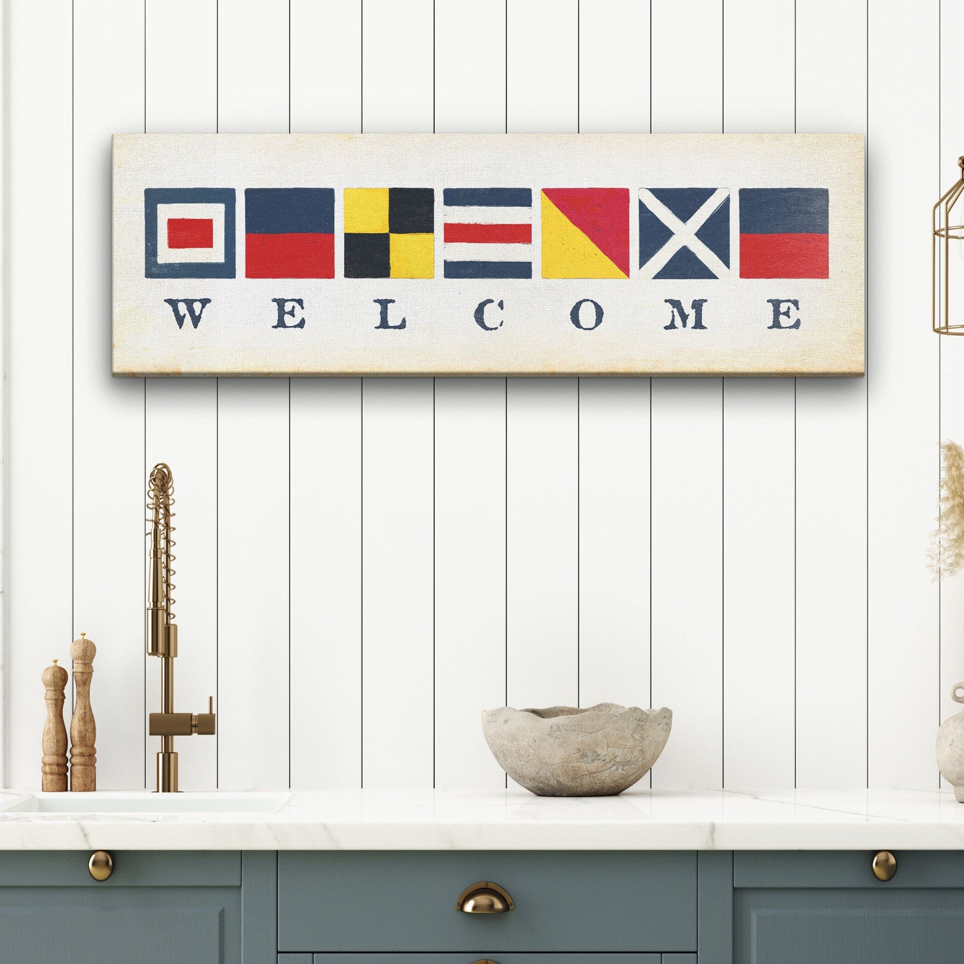 Nautical Welcome Flag Sign Maritime Signal Wall Decor Coastal Art