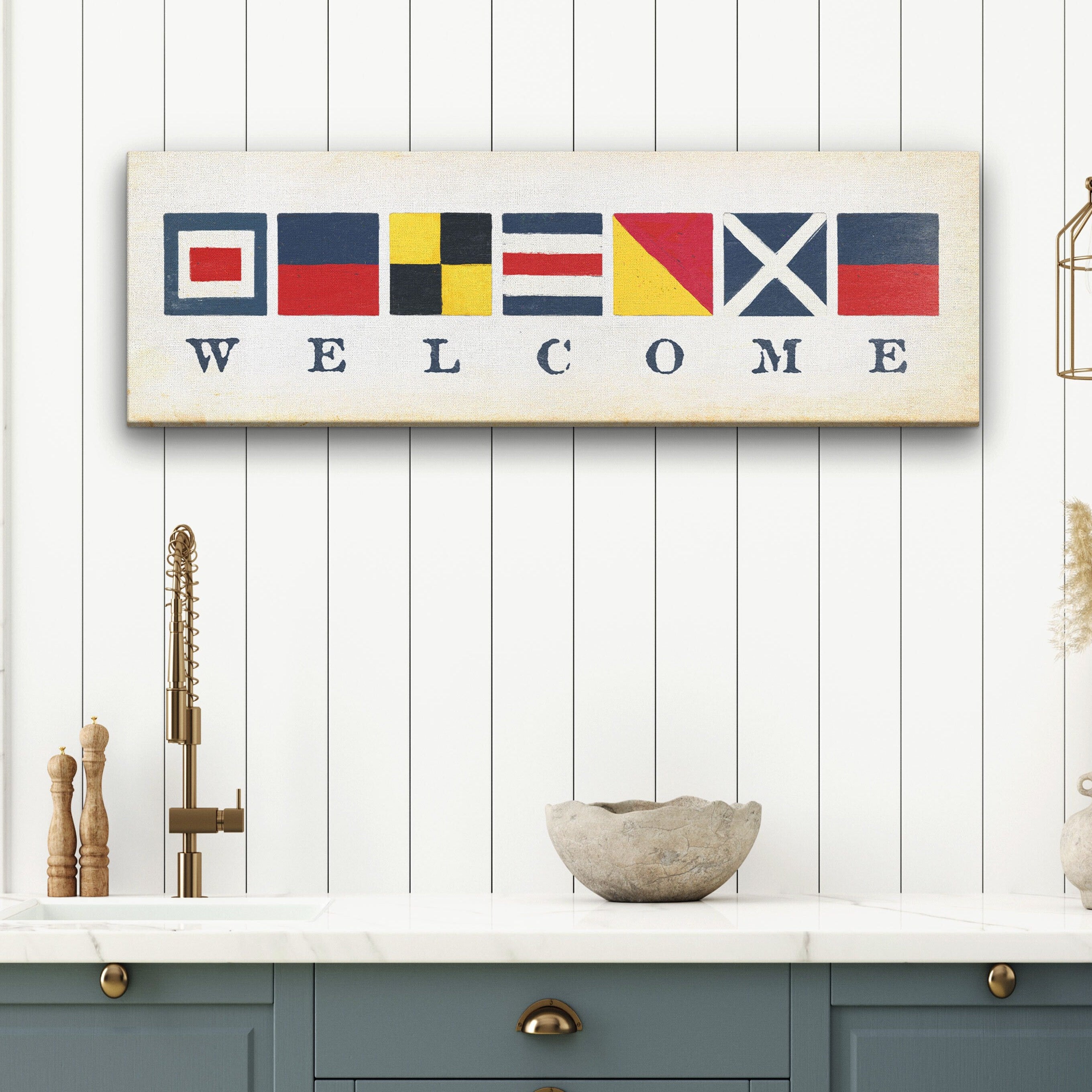 Nautical Welcome Flag Sign Maritime Signal Wall Decor Coastal Art