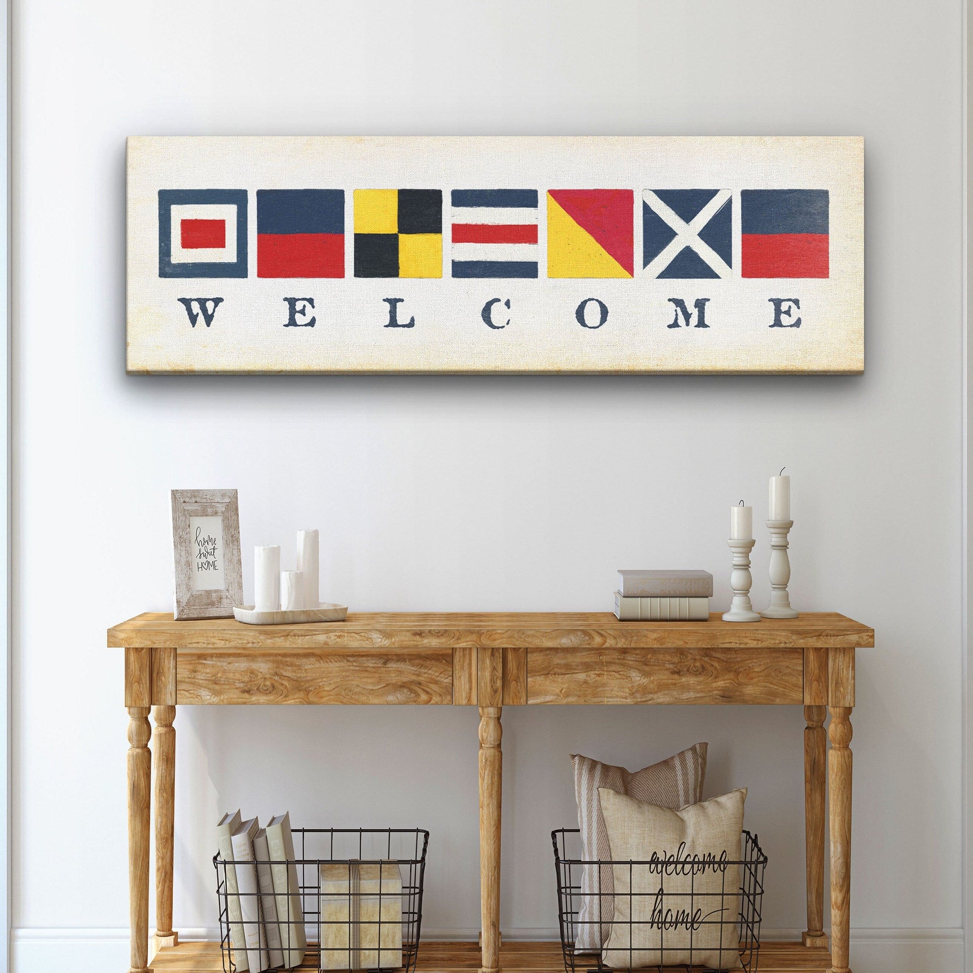 Nautical Welcome Flag Sign Maritime Signal Wall Decor Coastal Art