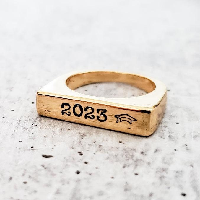 Class of 2026 Flat Top Gold Ring - Silver Class Ring 2026