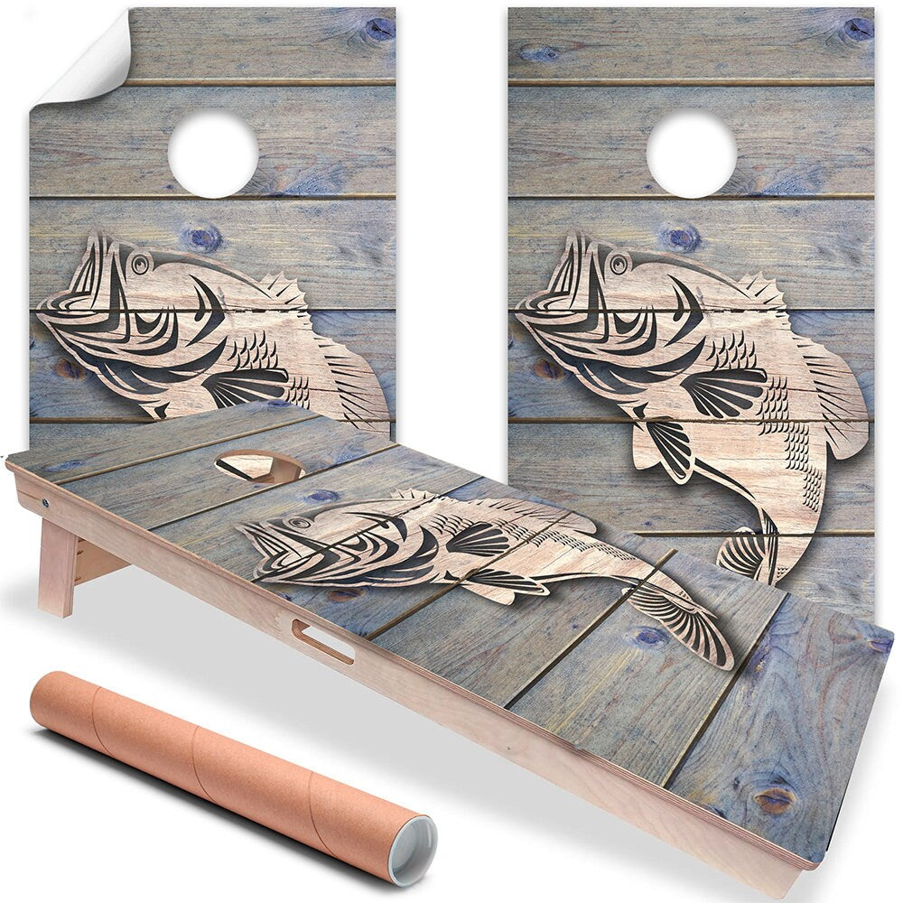 Bass Fish Jump - Cornhole Board Wrap - Set of 2