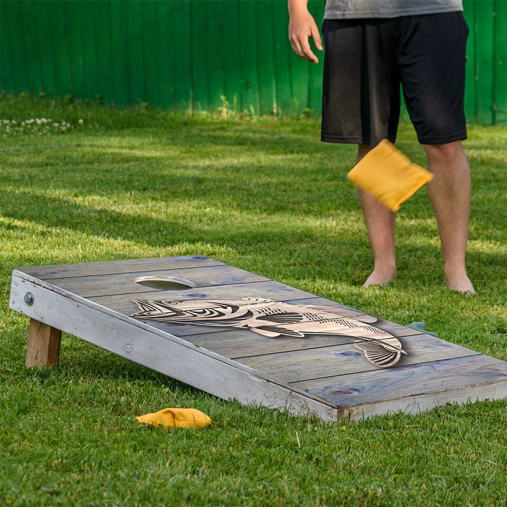 Bass Fish Jump - Cornhole Board Wrap - Set of 2