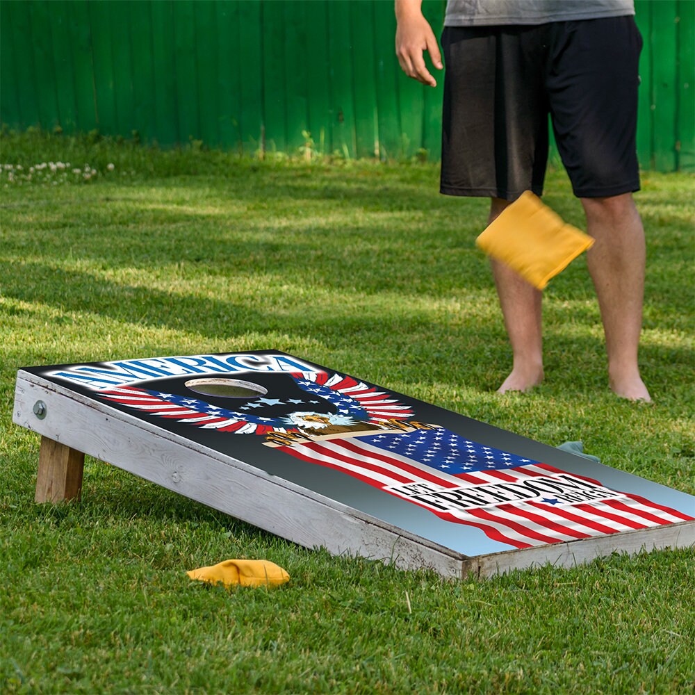 Eagle and Flag - Cornhole Board Wrap - Set of 2
