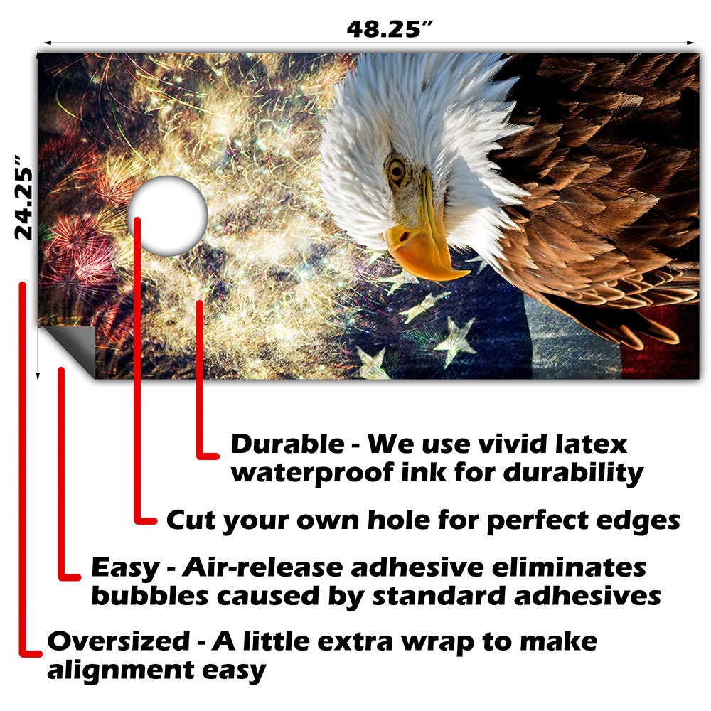 Eagle Flag Fireworks - Cornhole Board Wrap - Set of 2