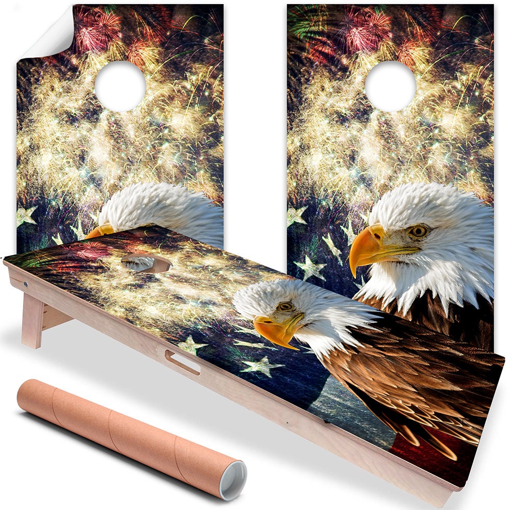Eagle Flag Fireworks - Cornhole Board Wrap - Set of 2