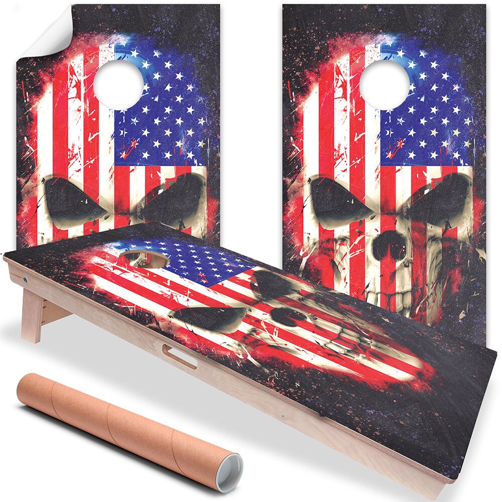 Flag Skull - Cornhole Board Wrap - Set of 2