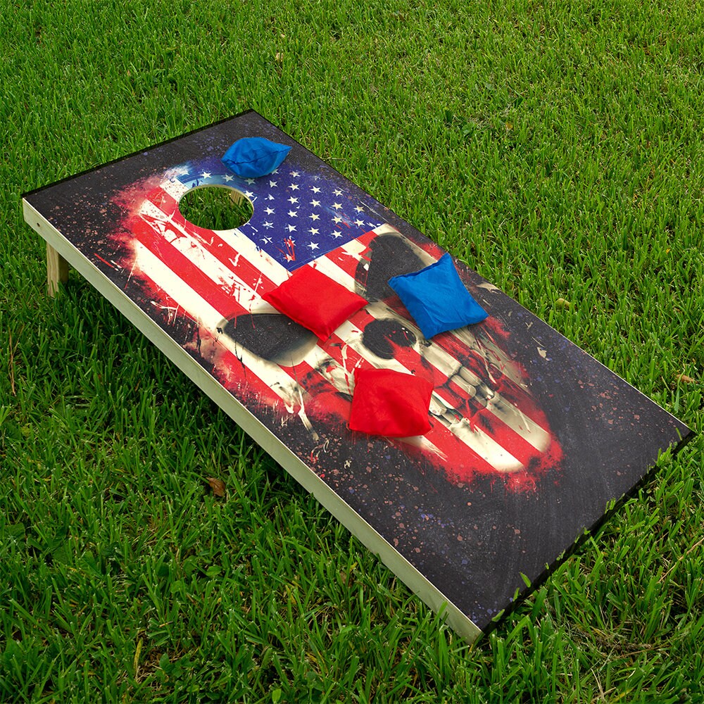 Flag Skull - Cornhole Board Wrap - Set of 2