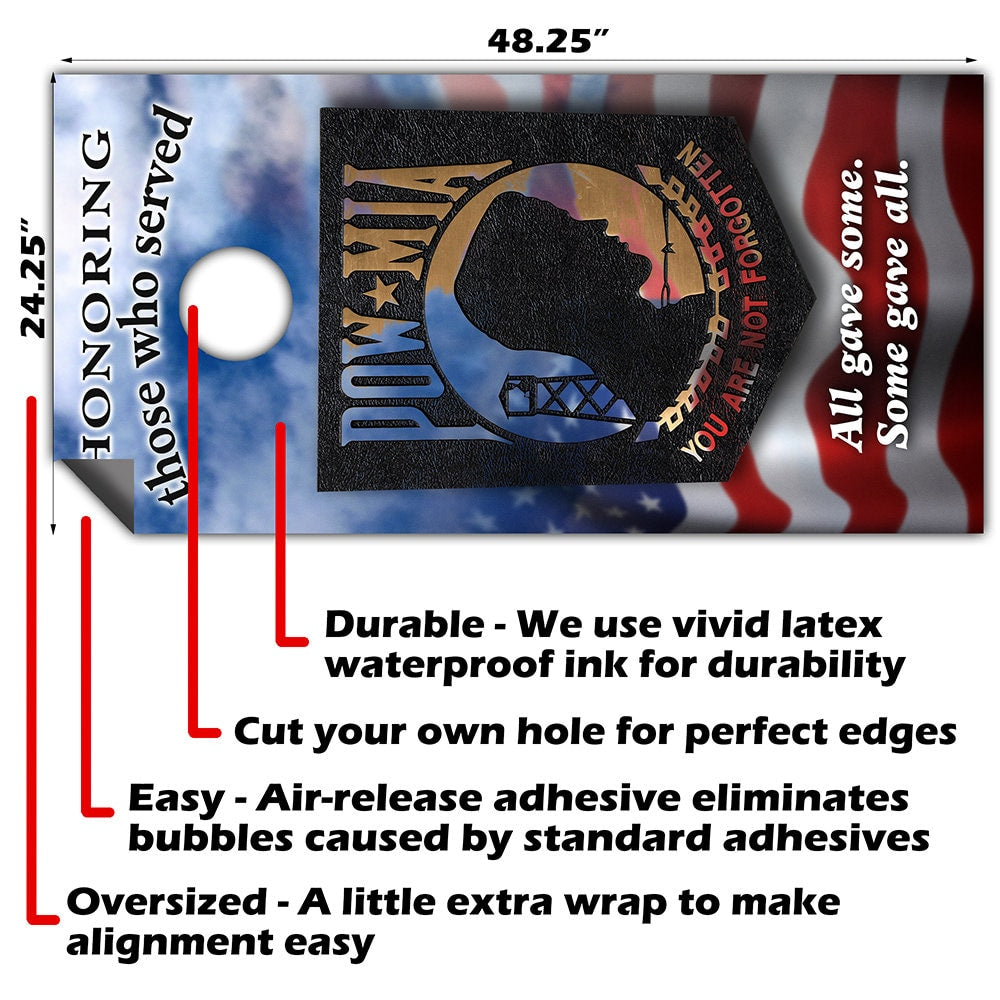 POW MIA American Flag - Cornhole Board Wrap - Set of 2