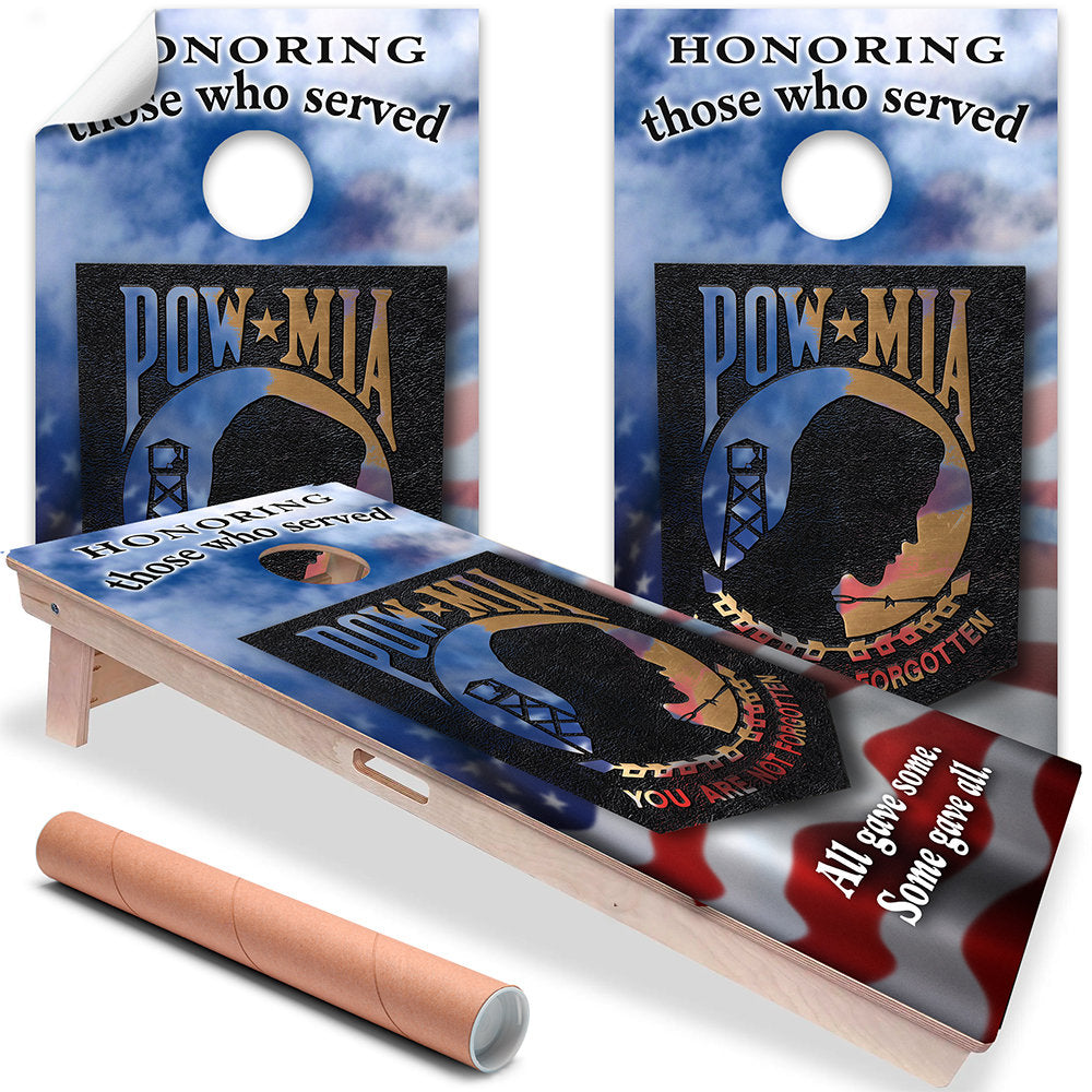 POW MIA American Flag - Cornhole Board Wrap - Set of 2