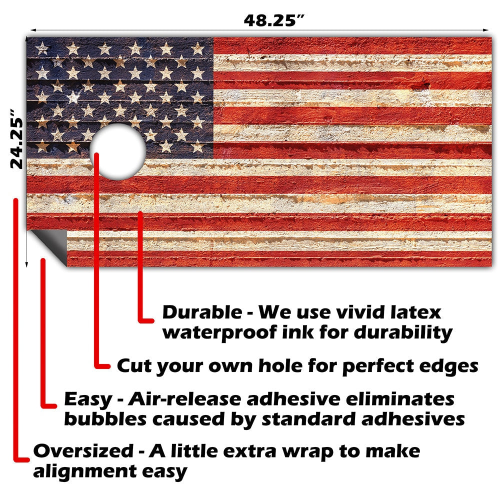 Rustic American Flag - Cornhole Board Wrap - Set of 2