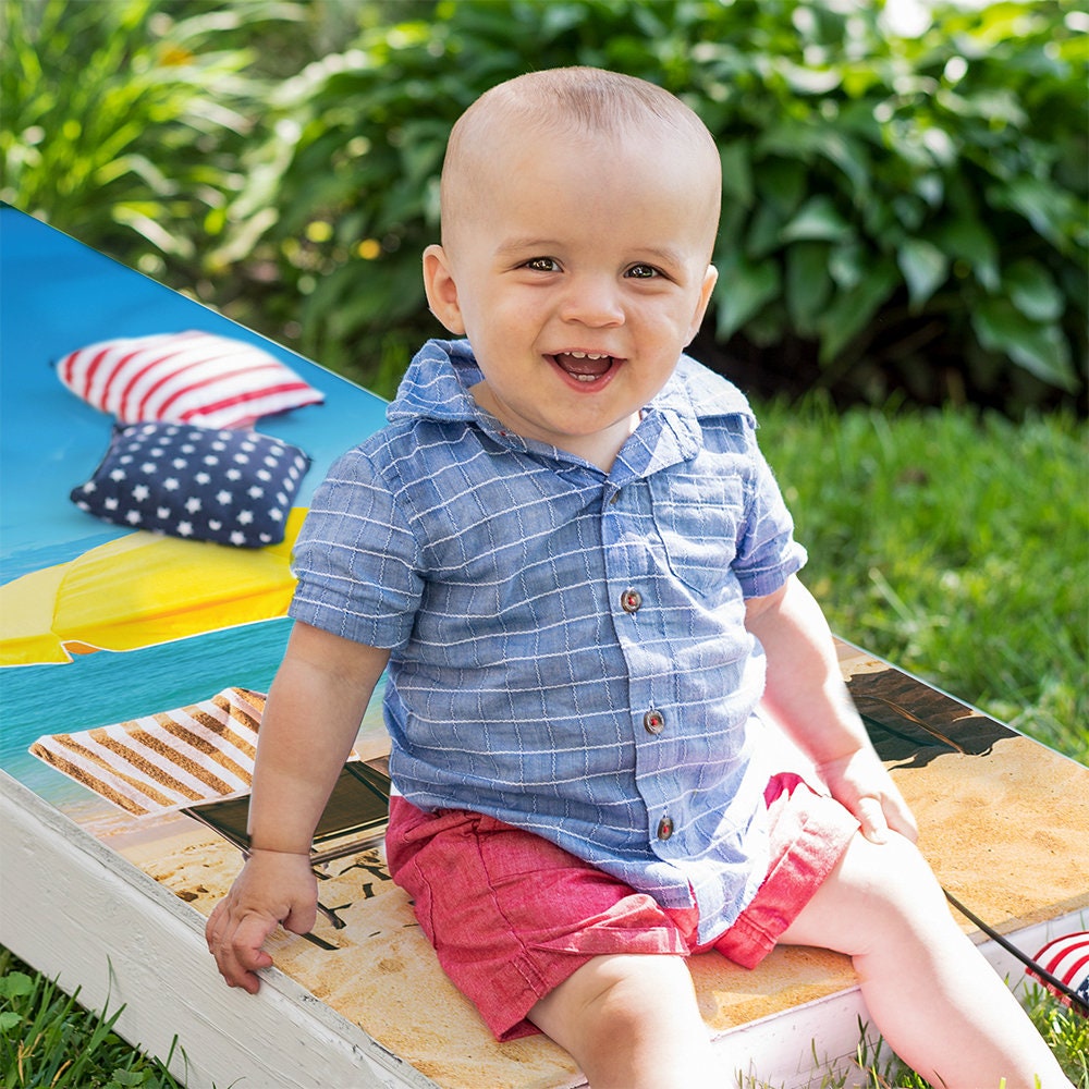 Chair Summer Beach House Sand - Cornhole Board Wrap - Set of 2