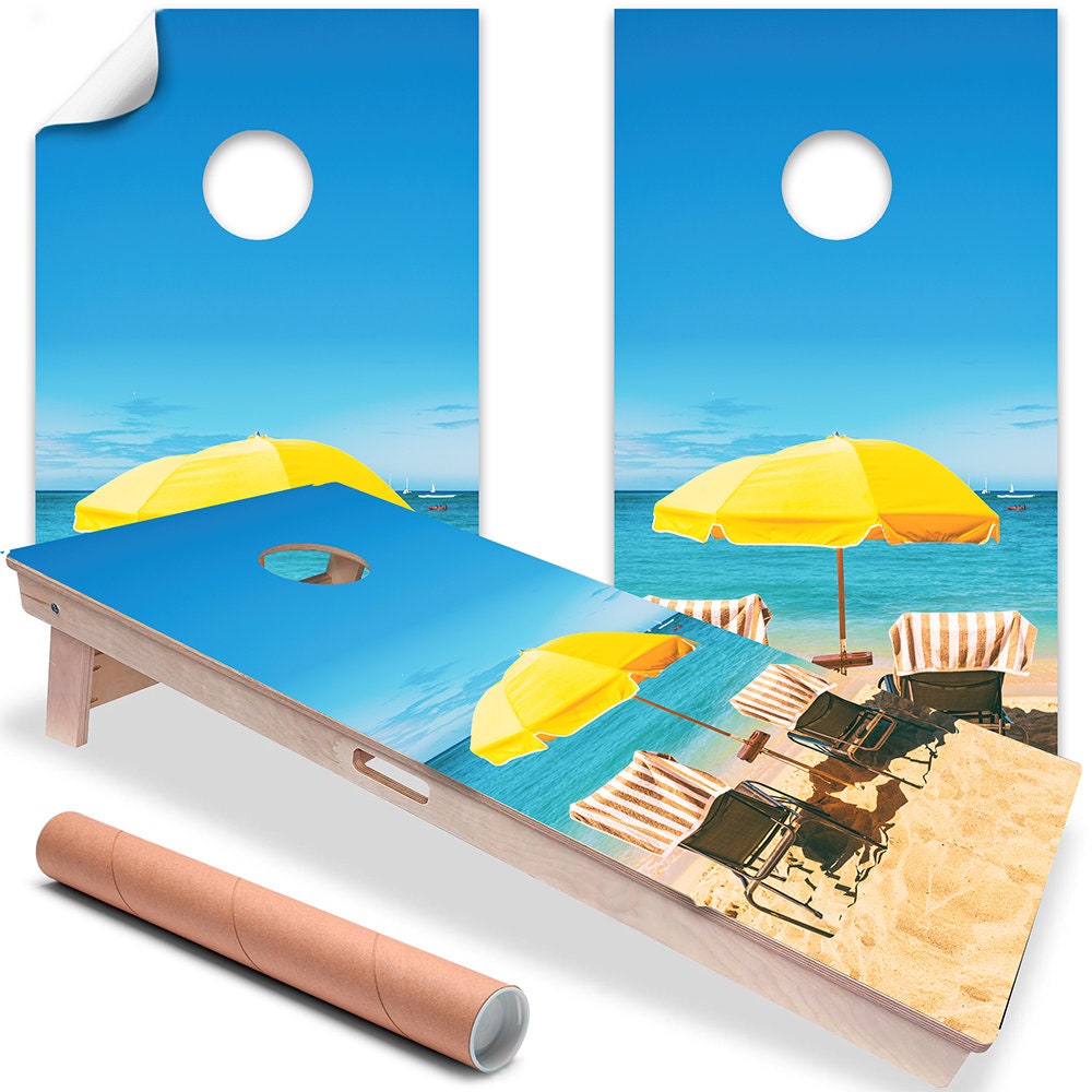Chair Summer Beach House Sand - Cornhole Board Wrap - Set of 2