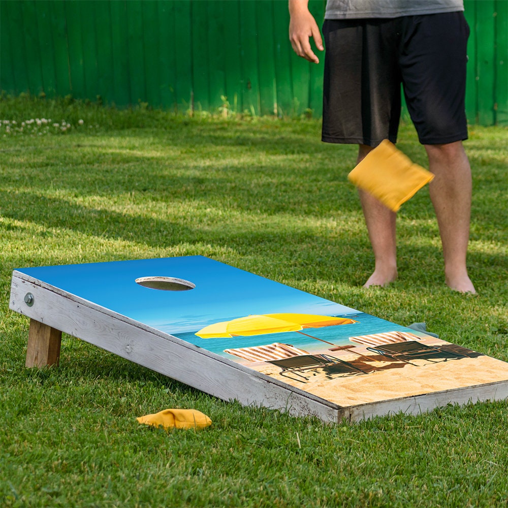 Chair Summer Beach House Sand - Cornhole Board Wrap - Set of 2