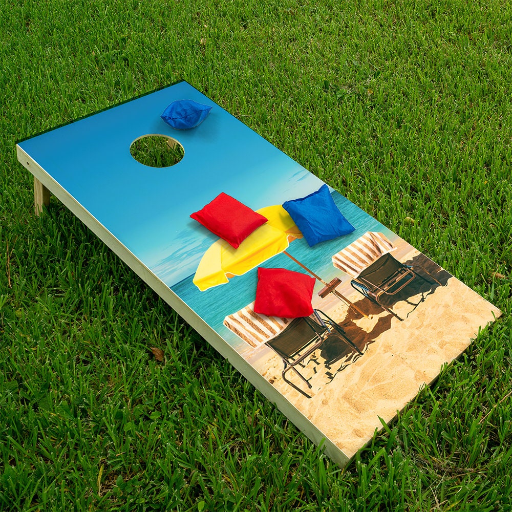 Chair Summer Beach House Sand - Cornhole Board Wrap - Set of 2