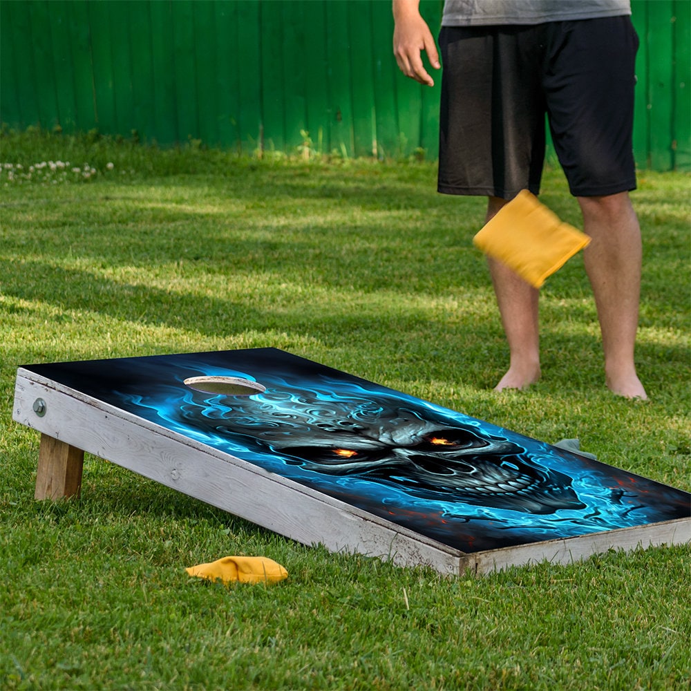 Flaming Skull - Cornhole Board Wrap - Set of 2