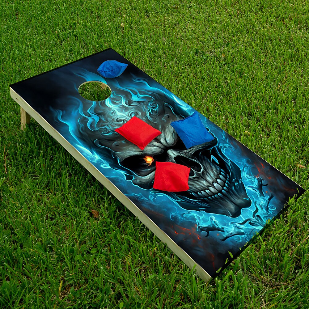 Flaming Skull - Cornhole Board Wrap - Set of 2