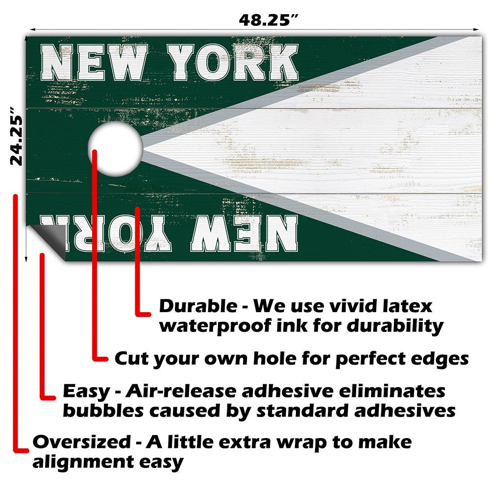New York Green White Football - Cornhole Board Wrap - Set of 2