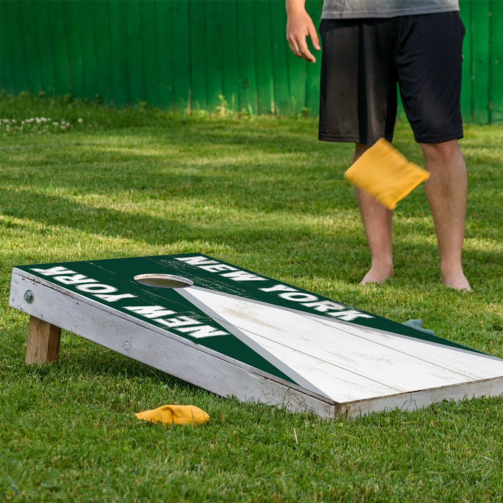 New York Green White Football - Cornhole Board Wrap - Set of 2