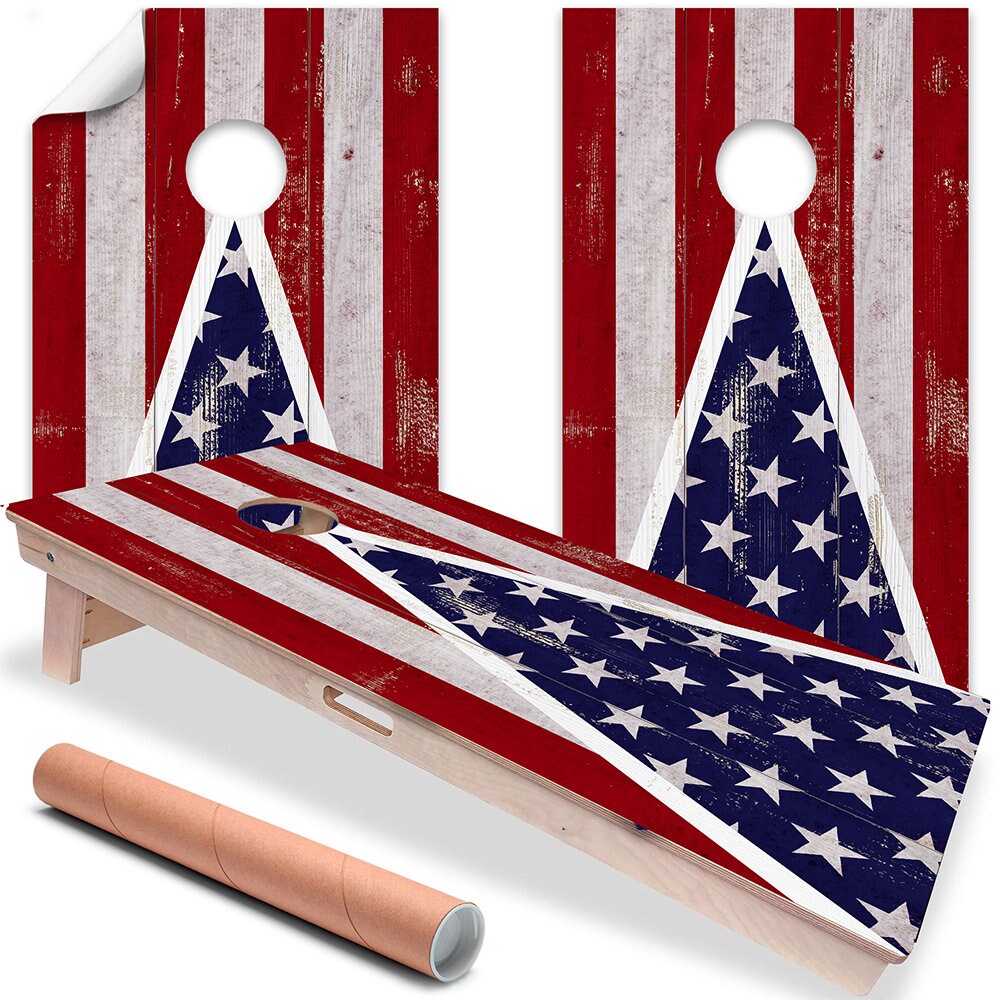 American Flag Triangle - Cornhole Board Wrap - Set of 2