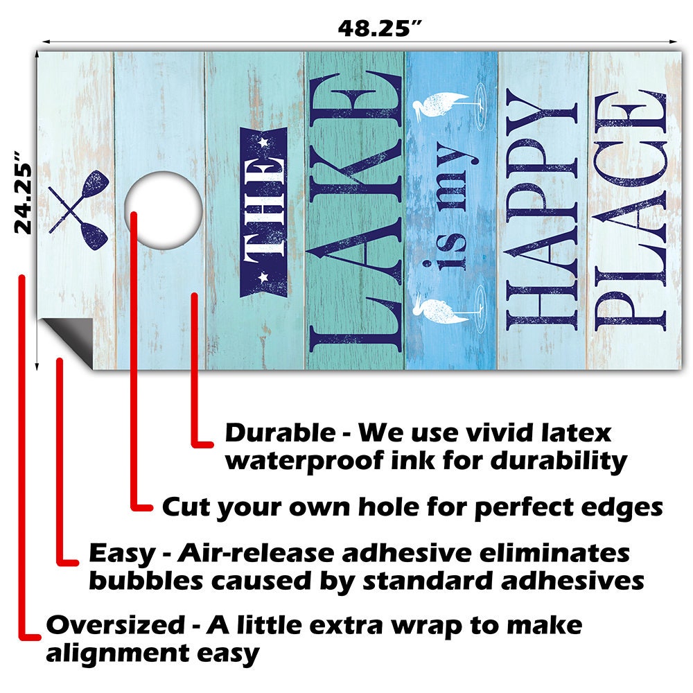 The Lake is My Happy Place - Cornhole Board Wrap - Set of 2