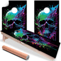 Neon Splatter Paint Skull - Cornhole Board Wrap - Set of 2