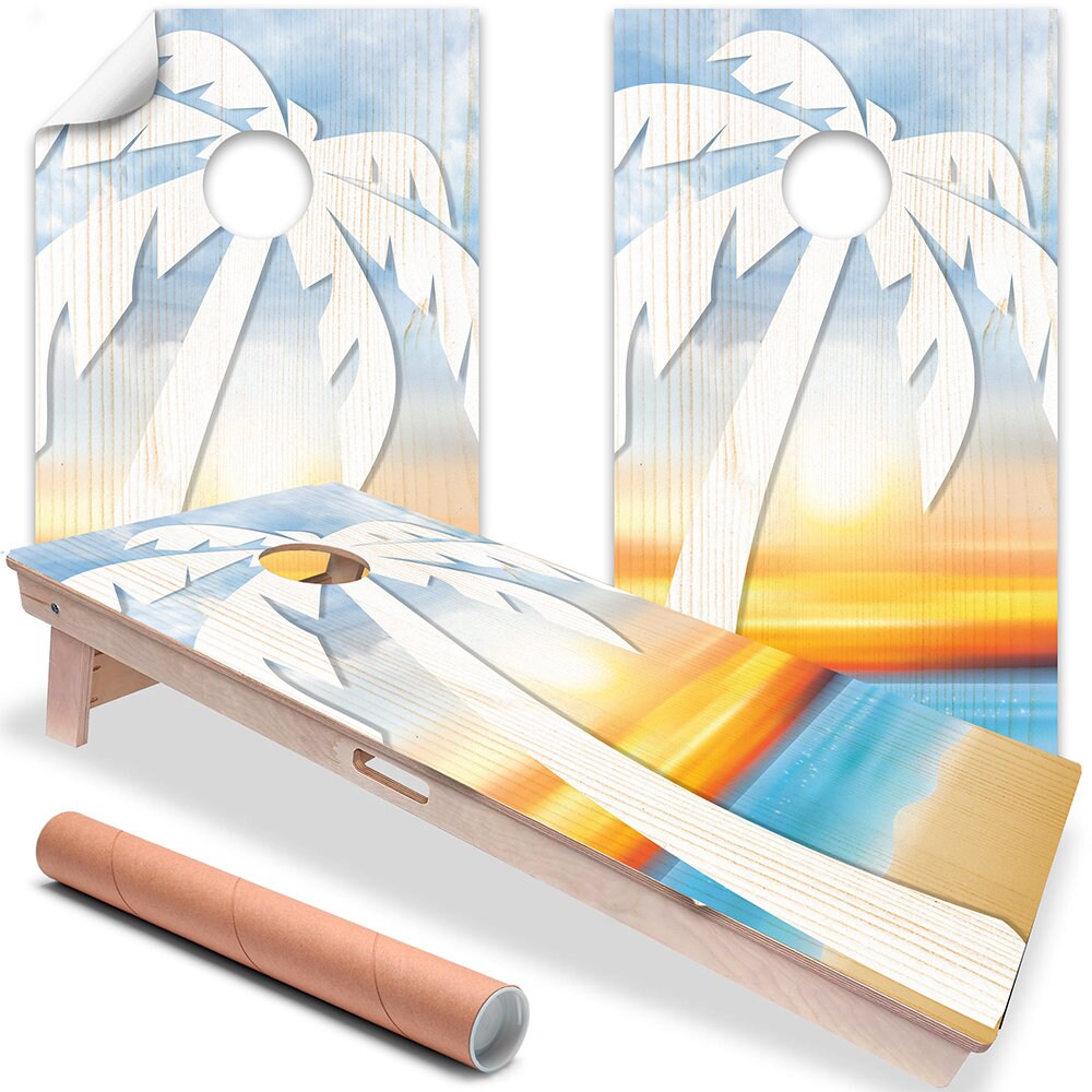 Palm on Beach - Cornhole Board Wrap - Set of 2
