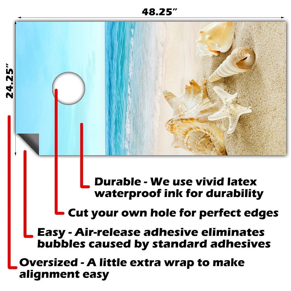 Shells on Beach - Cornhole Board Wrap - Set of 2