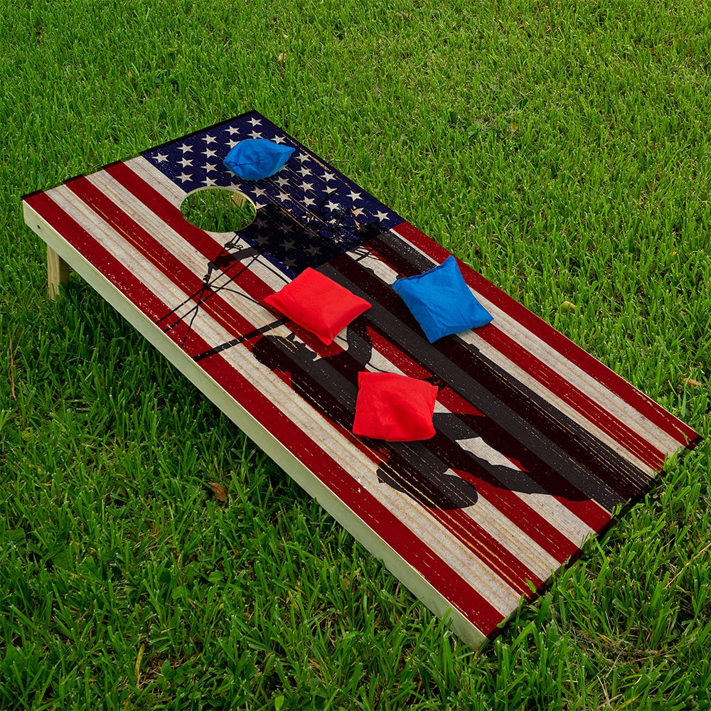 American Flag Electric Lineman - Cornhole Board Wrap - Set of 2