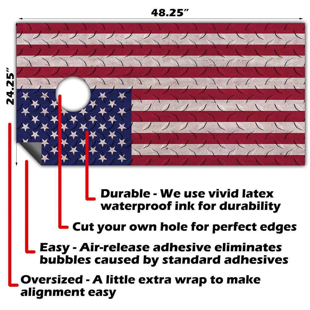USA American Flag on Steel - Cornhole Board Wrap - Set of 2