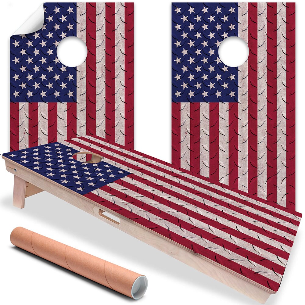 USA American Flag on Steel - Cornhole Board Wrap - Set of 2