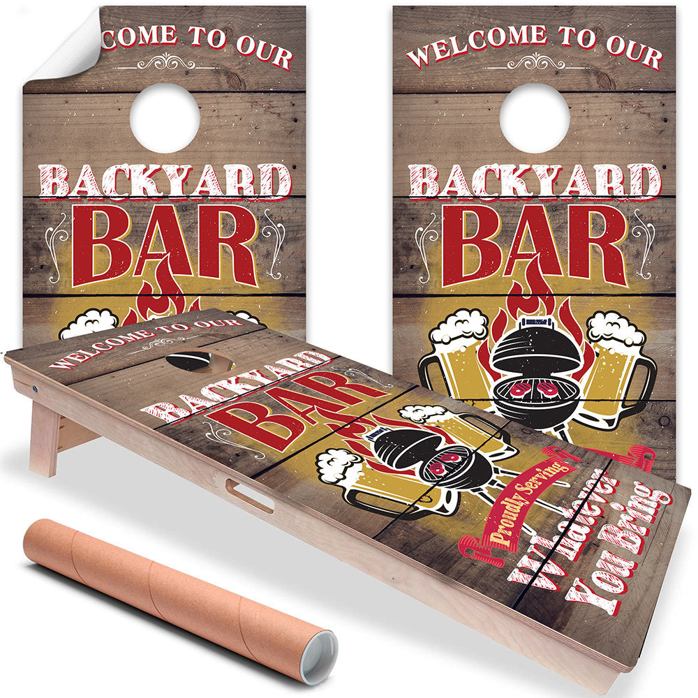 Welcome to our Backyard Bar - Cornhole Board Wrap - Set of 2