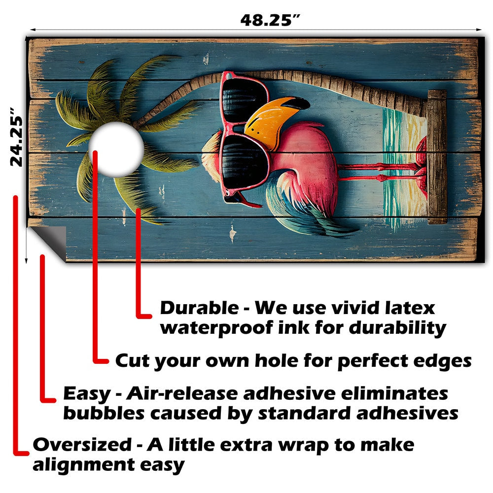 Life's a Beach Flamingo - Cornhole Board Wrap - Set of 2