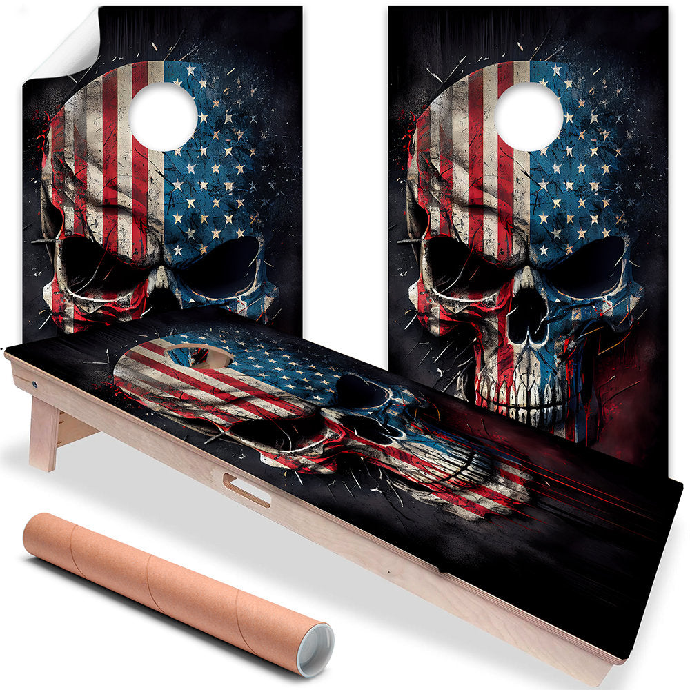 Patriotic Skull American Flag - Cornhole Board Wrap - Set of 2