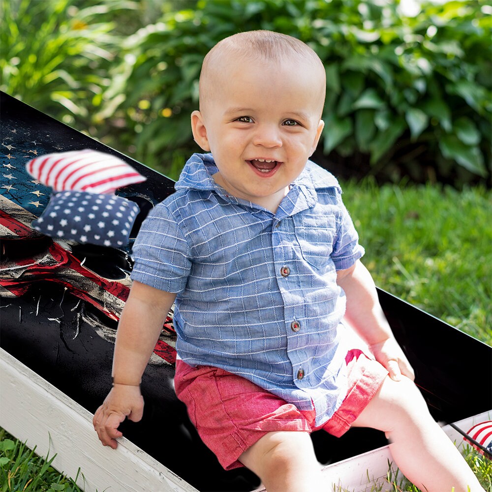 Patriotic Skull American Flag - Cornhole Board Wrap - Set of 2