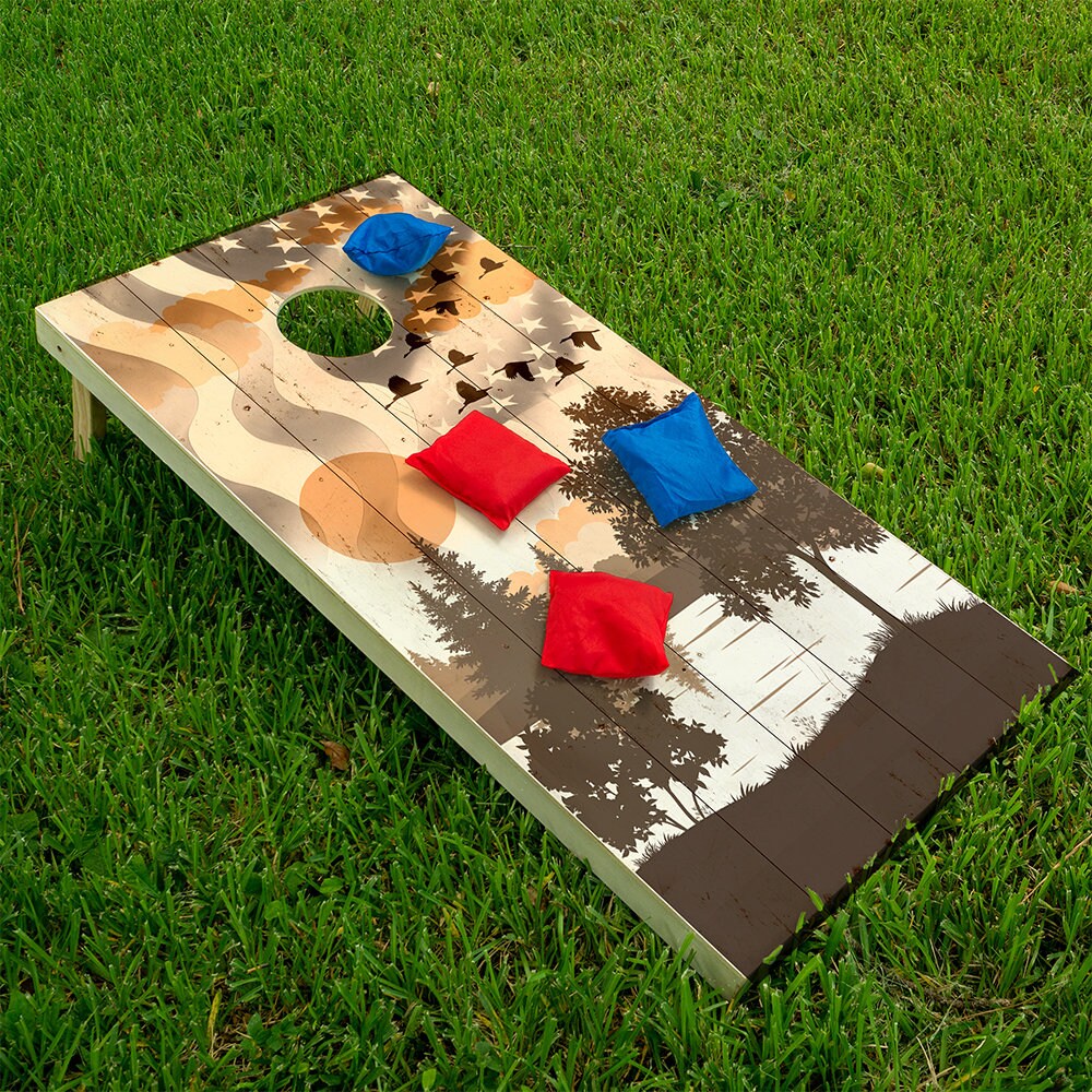 American Flag w/ Ducks Flying - Cornhole Board Wrap - Set of 2