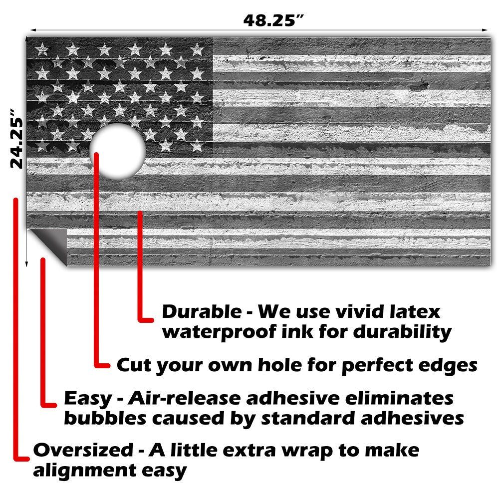 Black and White American Flag - Cornhole Board Wrap - Set of 2